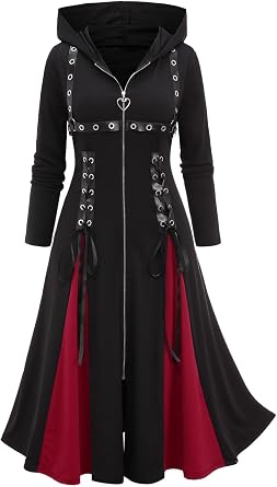 Rosegal Women Plus Size Gothic Lightweight Lace Up Long Hooded Coat