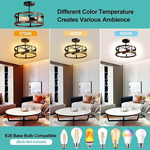 Eapudun Farmhouse Ceiling Light, 13‘’ Imitation Wooden Semi Flush Mount Ceiling Light Fixture, Retro 2-Light Ceiling Lamp For Hallway Entryway Bedroom Kitchen Dining Room Sma1139-Fbdt #TOP1