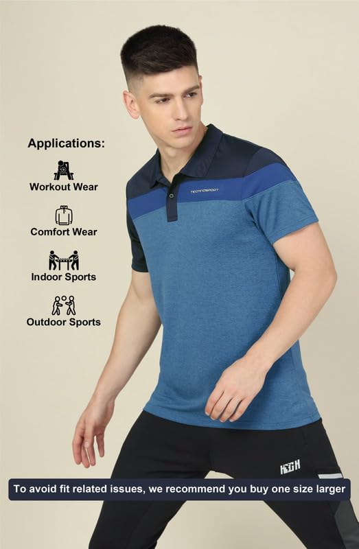 Image of TECHNOSPORT Men's Polo Neck Colorblock Half Sleeve T-Shirt - (MTP741 PRNT)