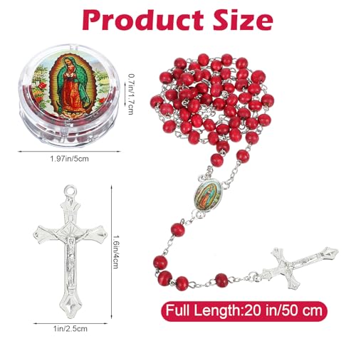 24 Pcs Scented Rosary Necklace Our Lady of Grace Party Favor Catholic Gifts with Box Saint Jude Rosary Beads Necklace for Funeral Baptism First Communion Party (Red)2