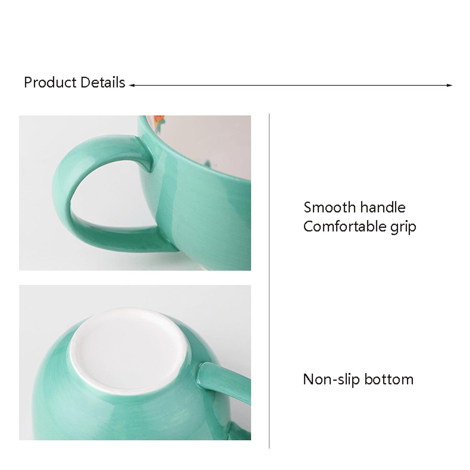 Keramik-Kaffeetasse Keramiktasse 15,2 Unzen / 450 ml große Kapazität Milch Haferflocken Schüssel Joghurtbecher Frühstückstasse rosa/grünes Kaffeetassen-Set