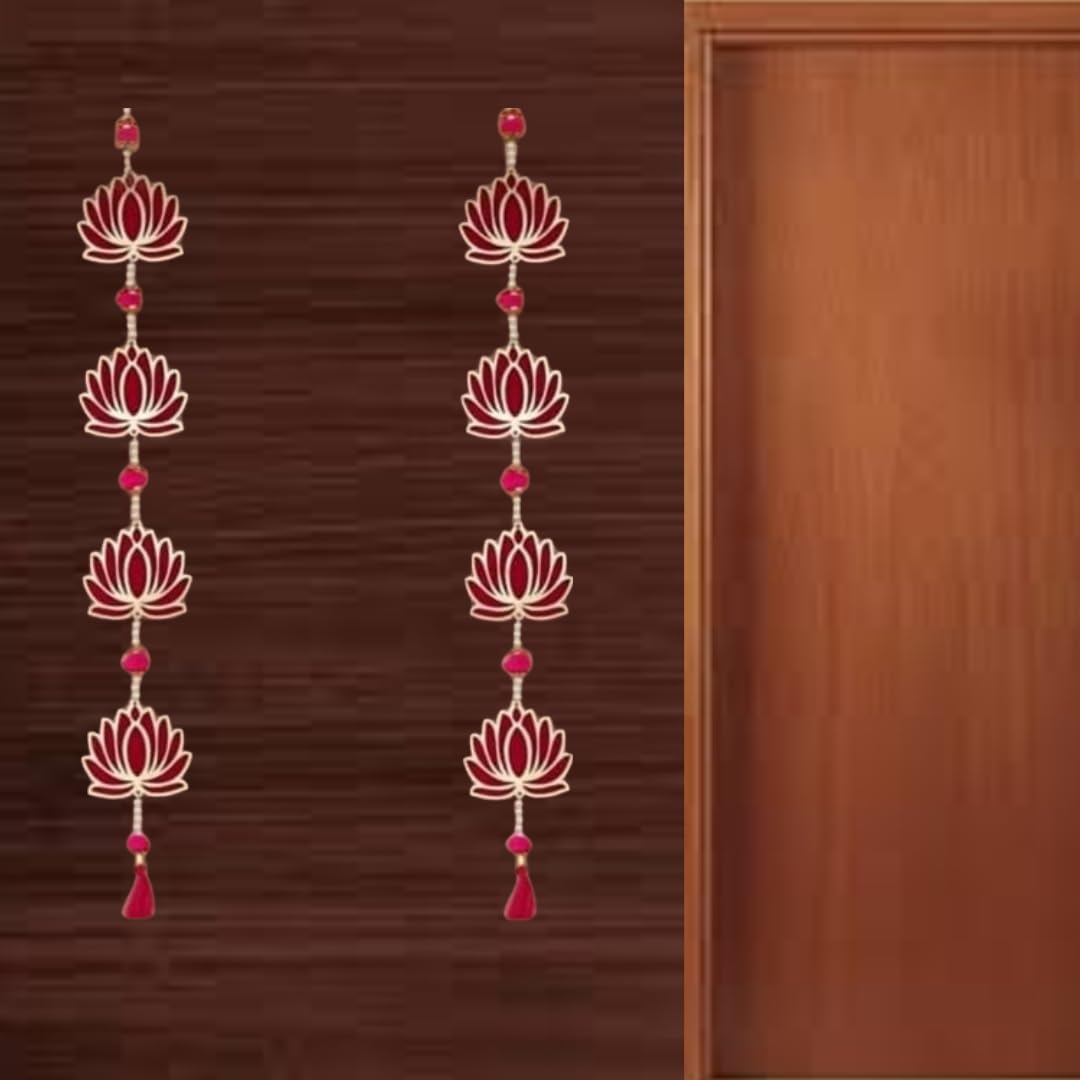 1 Pair of Resa Lotus Latkan with 4 Bell Lotus Hanging Combo Wall Hanging Gift Decorative Showpiece for Diwali,Home Wall Decor Temple. (1 Pair Resa Lotus Hanging with 4 Bell Lotus Hanging) 1
