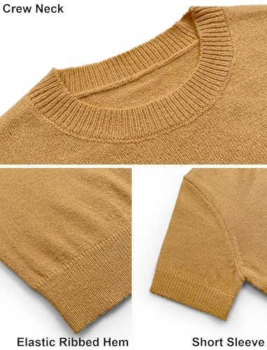 Image of Libsorge Womens Cropped Short Sleeve Sweater Fall 2025 Crewneck Sheer Knit Tops - Lightweight, Thin, Crop, Slim Fit