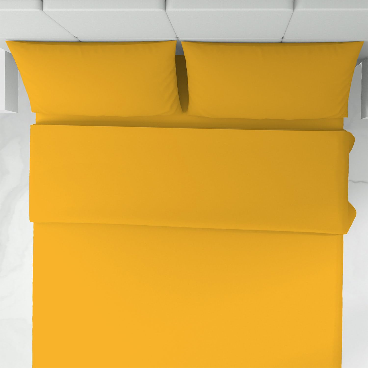 Corredocasa Completo Letto Set Lenzuola in Puro Cotone 100% Matrimoniale 2 Piazze Tinta Unita Made in Italy Lenzuola sopra, Lenzuolo sotto e 2 Federe - Biancheria da Letto, (Giallo)