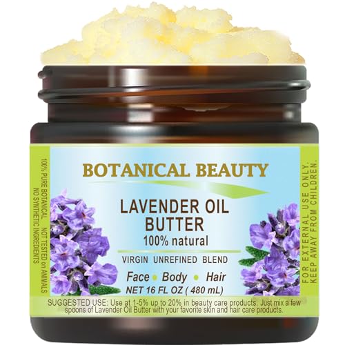 Botanical Beauty LAVENDER OIL BUTTER 100% Natural 16 Fl.oz.- 480 ml. Lavender Essential Oil in Shea Nut Butter for FACE, SKIN, BODY, HAIR, NAILS. Beauty Skin Moisturizer Oil Butter.