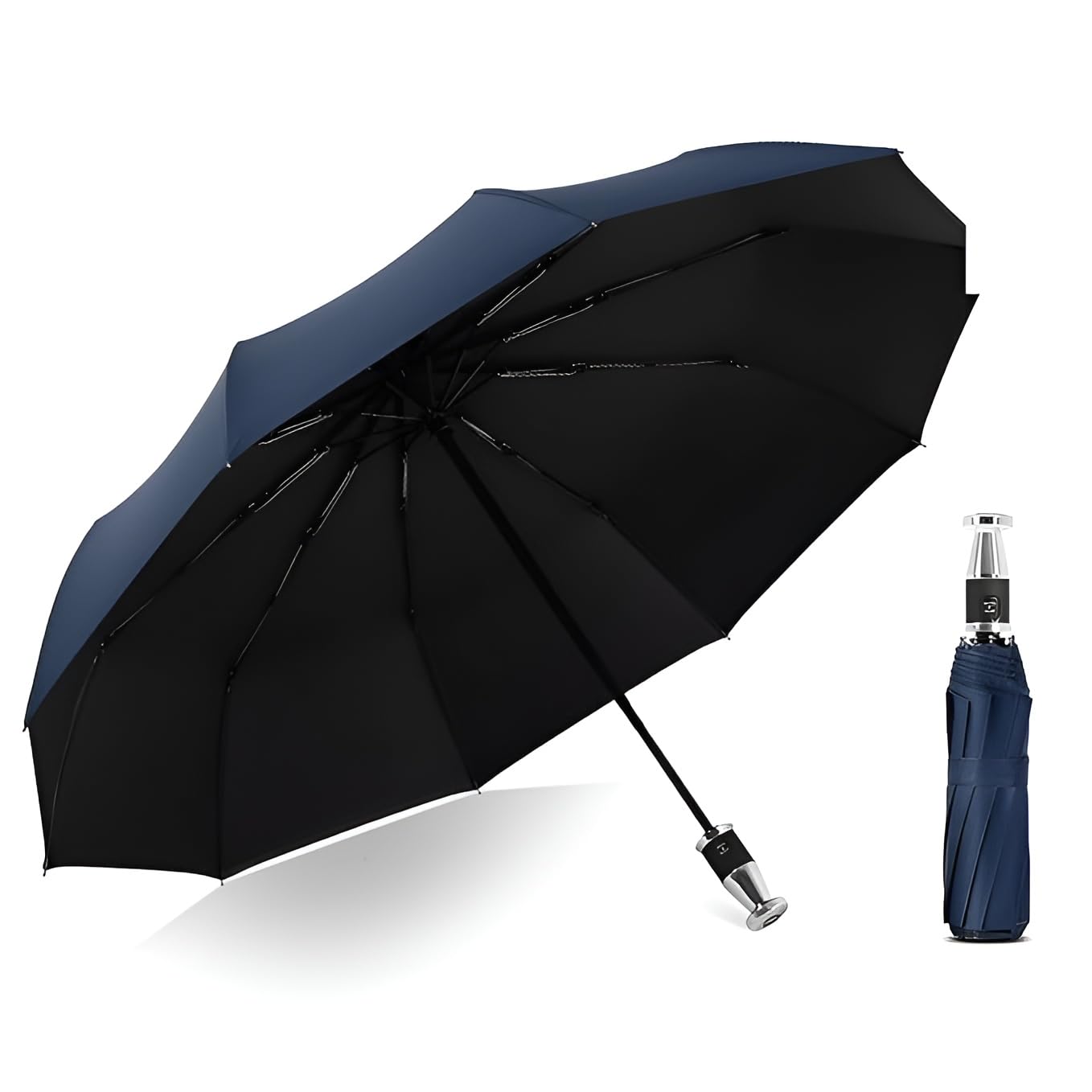 Small Golf Umbrella Automatic Foldable Handle Open and Close UV Protection And Cover Perfect Men and Women Family For Protection Rain & Sun Travel & Everyday Use (NAVY BLUE)-image-2