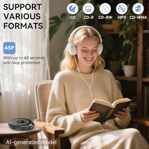 Image of Portable CD Player for Car: Kegaudio with Earphones Anti-Skip LCD Display Personal Disman Disc Player for Car & Sports Supports MP3 WMA PROG & Memory Function