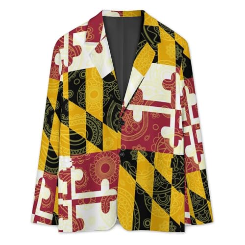 Maryland State Flag Paisley Pattern Printed Men's Classic Fit Suits Funny Casual Stylish Two Button Blazer3
