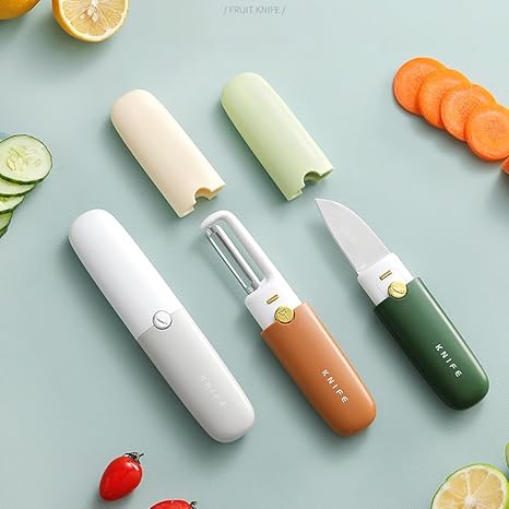 Multifunctional 2 in 1 Stainless Steel Fruit Knife and Peeler - Dual-Use Kitchen Tool for Fruits and Vegetables, Portable Outdoor Peeling (Medium, Multicoloured)