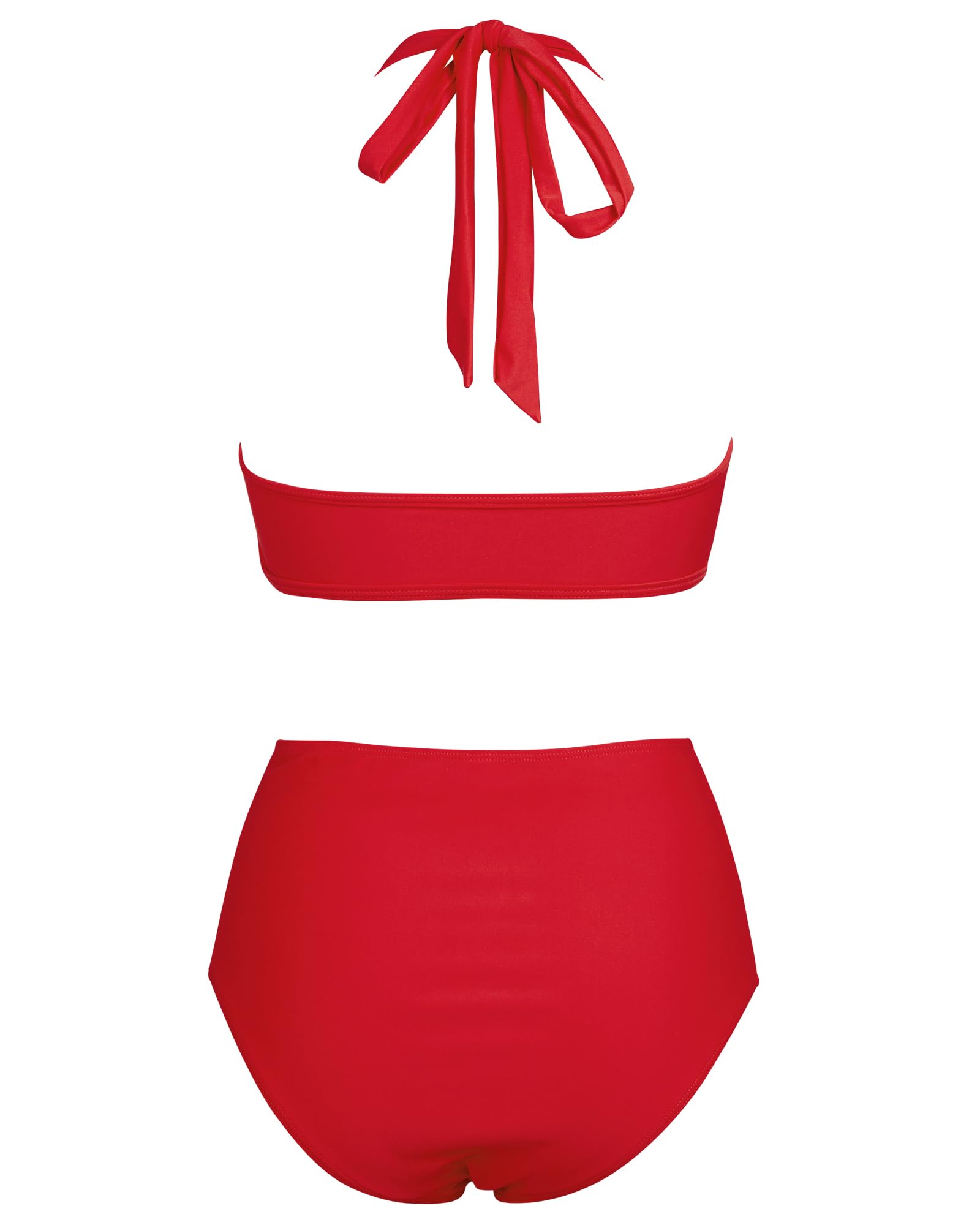 RXRXCOCO Conjunto de bikini de malla para mujer, espalda descubierta, cintura alta, push up, sexy, cuello en V, traje de baño de dos piezas, rojo, L