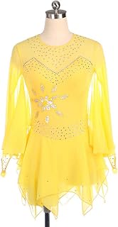 KENNOE Figure Skating Dress Customized Competition Ice Skating Skirt for Girl Women Kids Patinaje Gymnastics Performance,Yellow,3XS