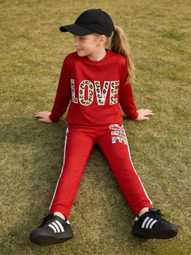 Image of Tween Girl's Letter Print Top + Jogger Pants 2 Piece Outfit Set Kids Clothing, Sizes 6-14 Years