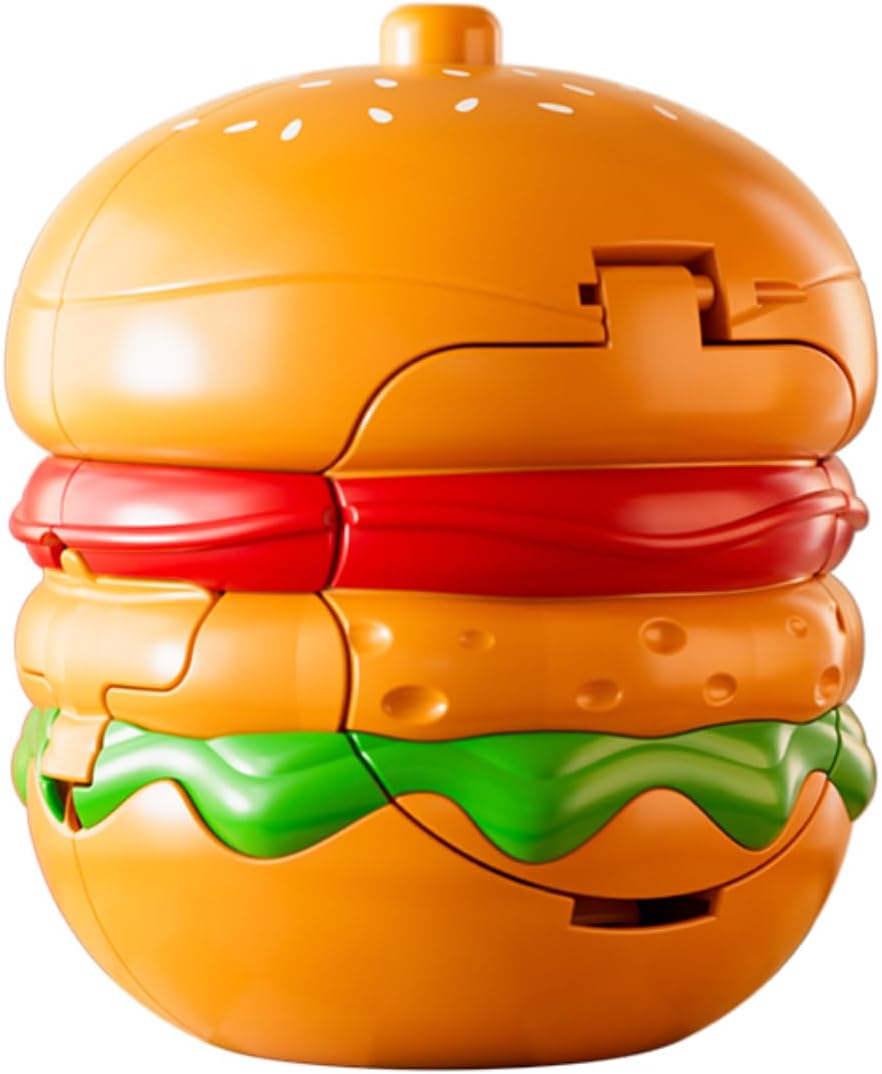 Food Spinning Top Toy, 4-in-1 Burger/Fries/Ice Cream/Cola Pull String Launcher with LED Light, Battle Spinner Toy with Smooth Bead Base (BPA-Free ABS Material) (Burger)