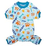 CUSOZWO Dog Pajamas - Soft Velvet Dog Jumpsuit for Small Medium Dogs, Puppy, Cats - Cute Blue Paw Pattern Onesie Pjs Warm Winter Clothes Dog Apparel for Cold Weather