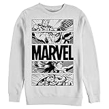 Marvel Men's Classic Graphic Panels Pullover Crew Fleece, White, Medium