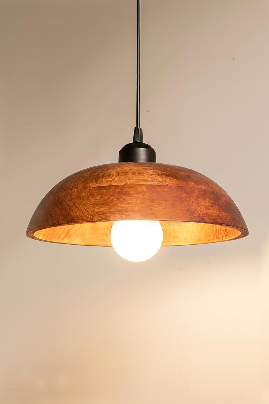 Wooden Hanging Lights for Living Room– Vintage Pendant Lamp | Walnut Finish Dome Light for Bedroom, Kitchen, Dining | Decorative Home Lighting-image-20