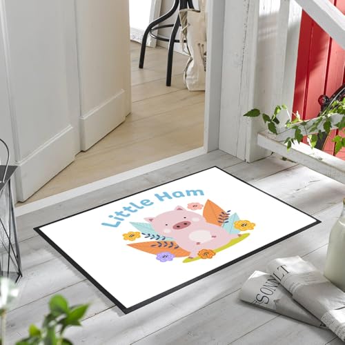 Paillasson blanc avec dessin de cochon mignon tapis d'entrée original 75x50cm