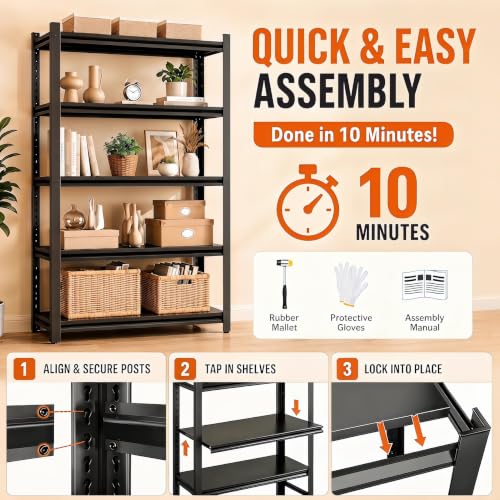 Image of Modern 4 Tier Bookshelf, 54 inchH Adjustable Bookcase with Steel Frame and metal Shelves, Utility Shelf Organizer, 600LBS Display Shelving for Study, Home, Office, Living Room, Easy Assembly, Black