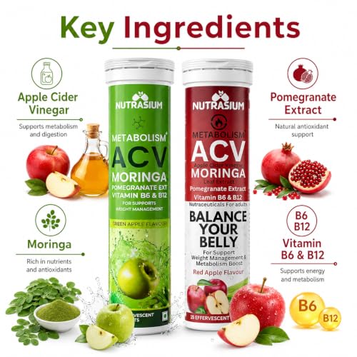 Image of Nutrasium ACV Moringa Metabolism Plus | Apple Cider Vinegar Effervescent Tablet | For Supports Weight Loss, Control Cravings, Convert Fat Into Energy, Boost Energy & Immunity | 30 Tablets Mix Fruit