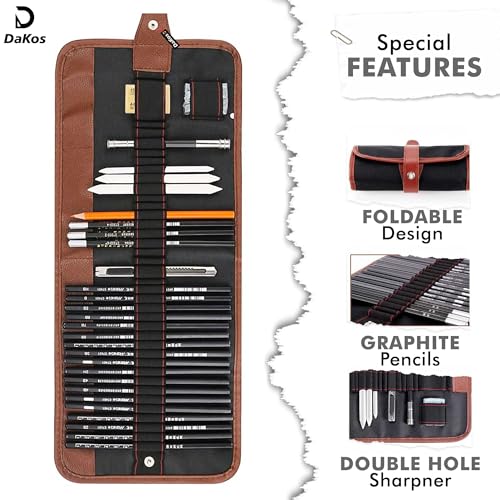 Image of DaKos Sketch Pencil Set - Drawing Pencil Set and Shading Pencil Set for Artists, with A5 Drawing Sketch Book, Perfect Sketching Kit of Charcol Pencil and Shading Art (31 Pieces)