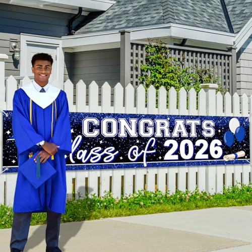 Image of 2026 Graduation Yard Sign Large Congrats Grad Banner Blue Class of 2026 Banner for Graduation Party Decorations 2026 (Blue)