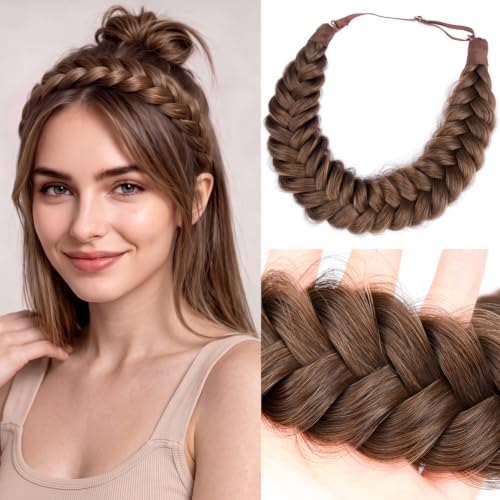 DIGUAN Messy Wide 2 Strands Synthetic Hair Braided Headband Classic Chunky Plaited Braids Elastic Stretch Hairpiece Women Girl Beauty accessory, 62g/2.1 oz (Chestnut)