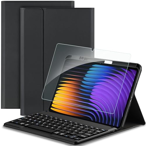 EasyAcc Custodia per tastiera compatibile con Redmi Pad Pro 12.1 / Xiaomi Poco Pad 12.1 2024 con pellicola protettiva, [QWERTZ Deutsches], custodia rimovibile per tastiera con supporto per penna (nero