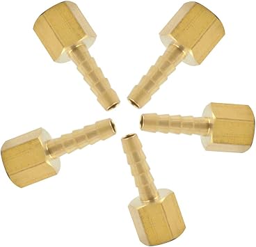 Brass Hose Barb Air Hose Fittings 1/4" Hose Barbed x 3/8" FNPT Female Pipe Adapter Pack of 5