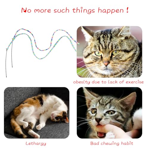 Image of Cat Wand Toys Interactive Kitten Toys-3 Packs | Cat Teaser Wand String feather for Indoor Colorful ribbon wands Stick Toy Cat Charmer