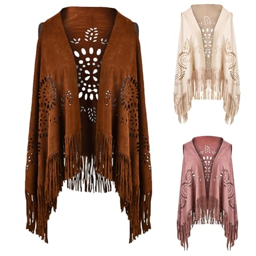 HGps8w Women's Faux Suede Fringed Shawls and Wraps, Hollow Stole Shrug Cape Scarf with Long Tassels for Evening Dresses2