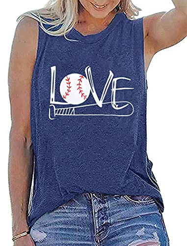 YI XIANG RAN Baseball Mama Tank Tops Women Baseball Graphic Tee Shirts Sleeveless Summer Letter Print Mom Shirt Tops (01-Blue, Small)
