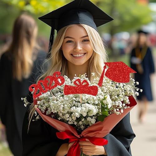 Cartel de descuento de graduación para flores,decoración de tortas,Picas para magdalenas en forma de sombrero de graduación 2026 - Para mesa de cena, oficina, festival, vacaciones, actividad - imagen 3