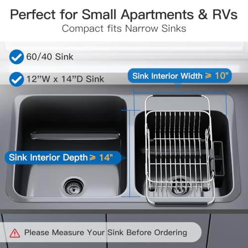 Image of JASIWAY Sink Small Dish Drying Rack with Utensil Holder, for RV, Apartment