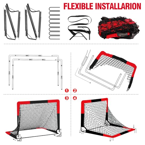 BORNEW 2 Pack Soccer Goal - Backyard & Indoor Soccer Goals for Kids, 4X3 ft Portable Pop Up Soccer Nets Set for Youth & Adult and Outdoor Games and Soccer Training Equipment Ages 3-16 Year Gift - Thumbnail 6