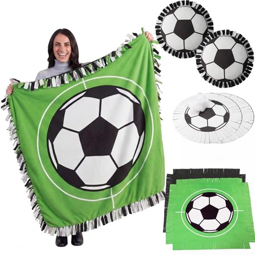 Vicenpal Set of 3 Soccer Tie Blanket & Pillows Craft Kit