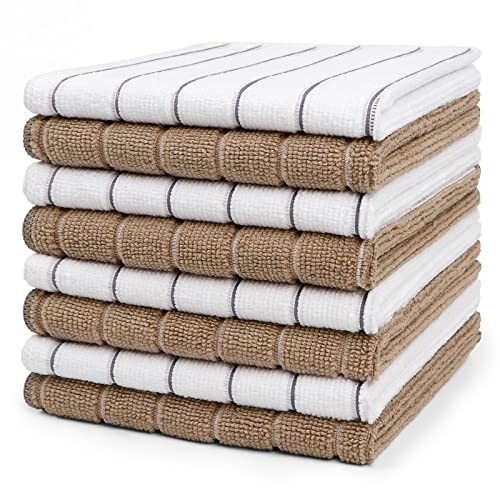 Aidea Microfiber Cleaning Cloth 8Pk, 12”X12”, Super Soft And Absorbent, Multi-Purpose Microfiber Cloth For House, Kitchen, Bathroom-White/Brown #TOP18