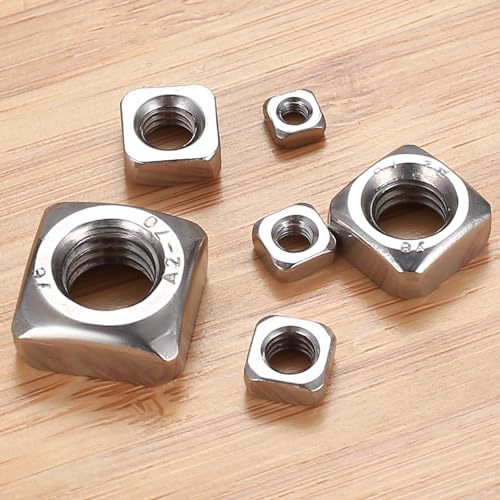Vierkantmutter, 150 Stück Edelstahl Vierkantmuttern, Quadrat Muttern, Gewindemuttern, quadratisch Einlegemutter Sortiment Set für Holz Möbel Schraubenmuttern - M3 M4 M5 M6 M8 M10 (Silber)