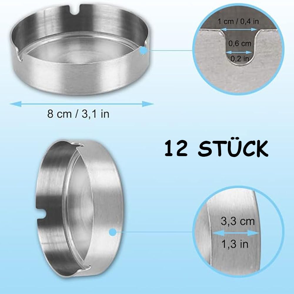 Posacenere acciaio inox rotondo 8 cm set da 12