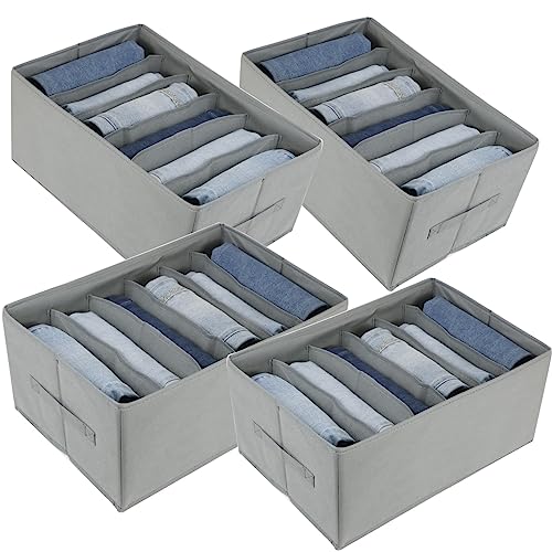 Lucoridy 4PCS Large Wardrobe Storage Organiser 6 Compartments Clothes Storage Boxes for Jeans Pants Sweater Shirt - Clothing Dividers Organizer for Shelf, Closet, Bedroom