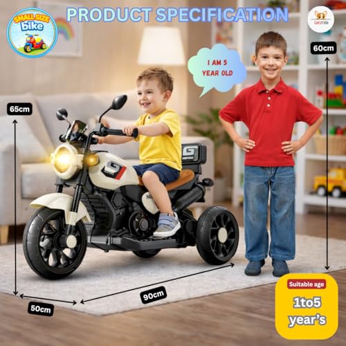 Image of Kids Electric Ride-On Bike with LED Headlight, Music & 3-Wheel Stability, Battery Powered Motorcycle Toy for Boys & Girls (Ages 1-4 Years)