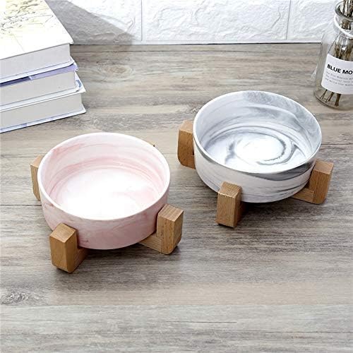 Portable Pet Bowls Dog Food Ceramic Cats Bowls Wooden Shelf Ceramic Single Bowl Lovely Pet Food Water Drink Tableware Feeder (Gray 14cm)