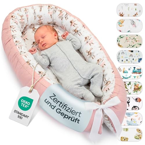 LULANDO® Babynest - Standard 100 von Oeko-Tex - multifunktionales Kuschelnest für Babys und Säuglinge - Nestchen - Reisebett - 100% Baumwolle - antiallergisch - hergestellt in der EU