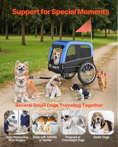 VEVOR Hundeanhänger, unterstützt bis zu 30 kg, Fahrradanhänger für kleine & mittelgroße Hunde, klappbarer Rahmen mit Schnellspannrad, universelle Fahrradkupplung, Reflektor, Flagge, interne Leine