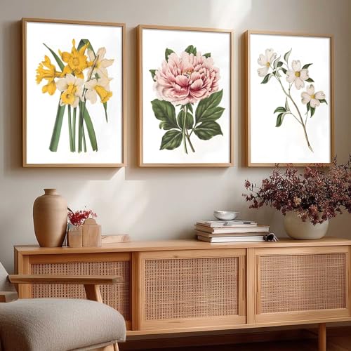 Image of kotart Floral Art Home Decoration | Aesthetic Floral Paintings With Frame For Living Room Bed Room Hotel Wall Decor Digital Reprint Set of 3 (20x30 Inch)