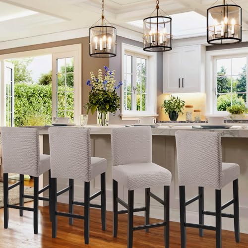 Image of YISUN Waterproof Bar Stool Covers, Stretch Pub Stool Chair Cover Removable Washable Counter Stool Covers Bar Stool Slipcovers for Kitchen, Pub, Dining Room (4 Pack, T-Khaki)