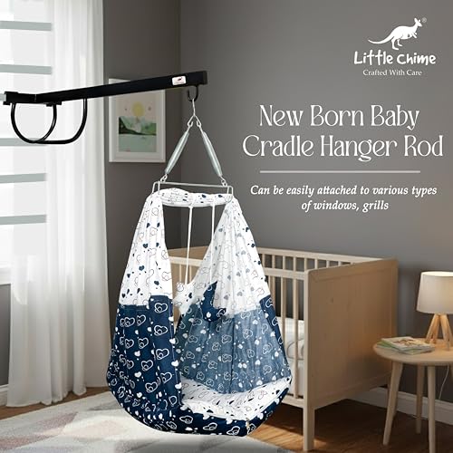 Image of New Born Baby Window Cradle Hanger Rod | Weight Capacity Up to 20Kg | Age from 0-24 Months | Round Molded Cradle Hanger (Black) Iron