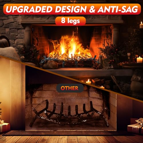 YSEJOMP 30 inch Steel Fireplace Grates Stove Grate Rack for Efficient and Effective Wood Burning Indoor Hearth Outdoor Firepit Matt Black (29 X 16 Inch)