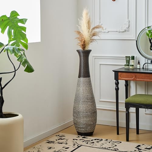 Image of Large Hand-Woven PVC Rattan Floor Vase, 39.3 Inch Tall Home Decor Floor Vase for Fake Flower Dried, Flower Holder for Living Room, Bedroom, Dining Room, Entryway, Hallway