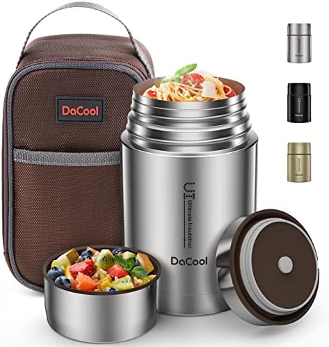 DaCool Adult Food Thermos for Hot Food 27 OZ Insulated Food Jar With Thermal Lunch Box Bag Vacuum Stainless Steel Lunch Box for Adults for School Office Picnic Travel Outdoors, Silver