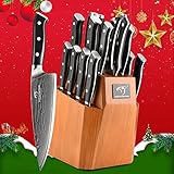  NANFANG BROTHERS Cuchillo de cocina de Damasco, 18 piezas Juego de cuchillos afilados de cocina profesional japonesa Juego de cuchillos de Damasco Bloque de madera Juego de cuchillos de Damasco